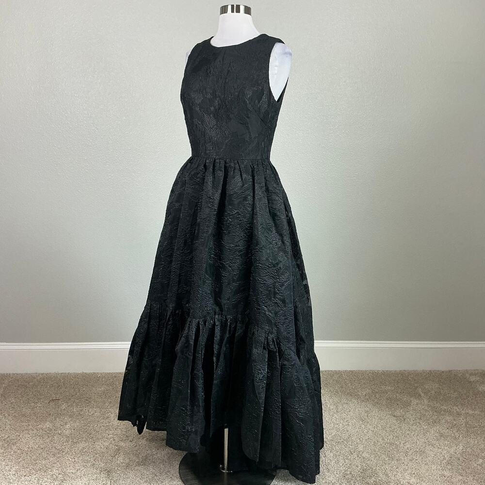 Mac Duggal 20714 High Low A-Line Evening Gown Metallic Black Size 6 Formal Dress - Picture 5 of 12